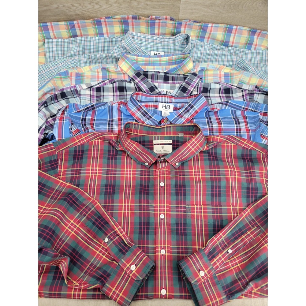 x5 Men's Big Tall Plaid Shirts 5XL 5XLT HB Fit DXL Oak Hill Button Down Lot